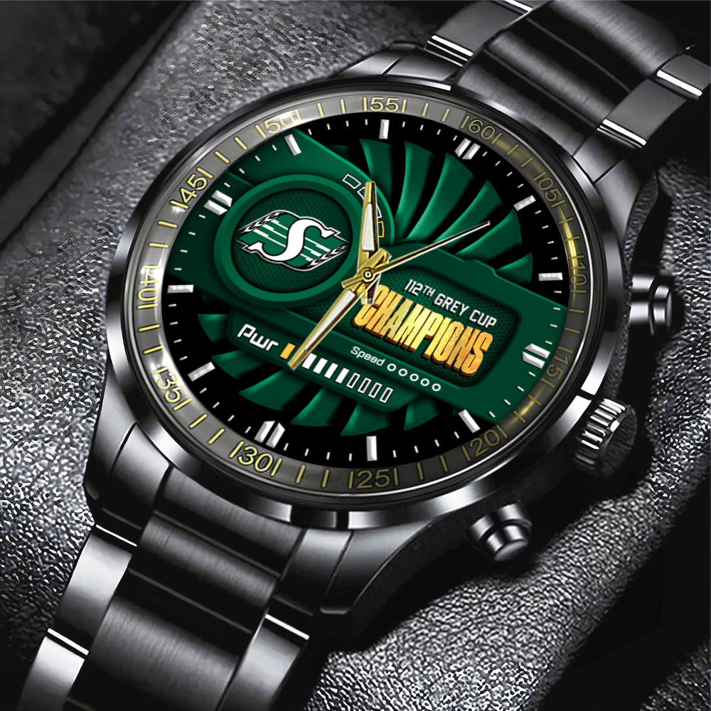 Saskatchewan Roughriders 2025 Grey Cup Champions Black Stainless Steel Watch – MAITM13908