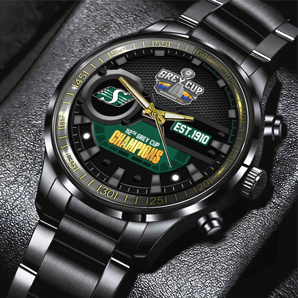 Saskatchewan Roughriders 2025 Grey Cup Champions Black Stainless Steel Watch – MAITM13913