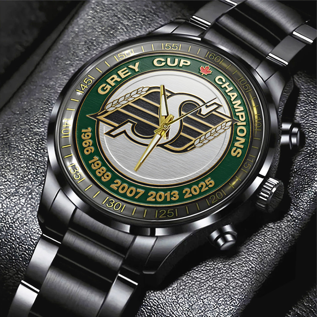Saskatchewan Roughriders 2025 Grey Cup Champions Black Stainless Steel Watch – TANTN18923