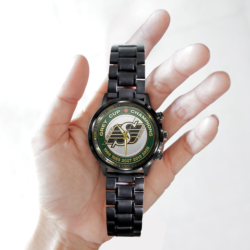 Saskatchewan Roughriders 2025 Grey Cup Champions Black Stainless Steel Watch – TANTN18923