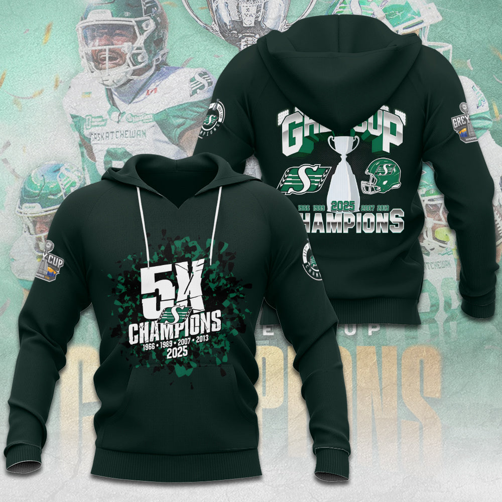 Saskatchewan Roughriders 2025 Grey Cup Champions 3D Apparel – TANTN18905