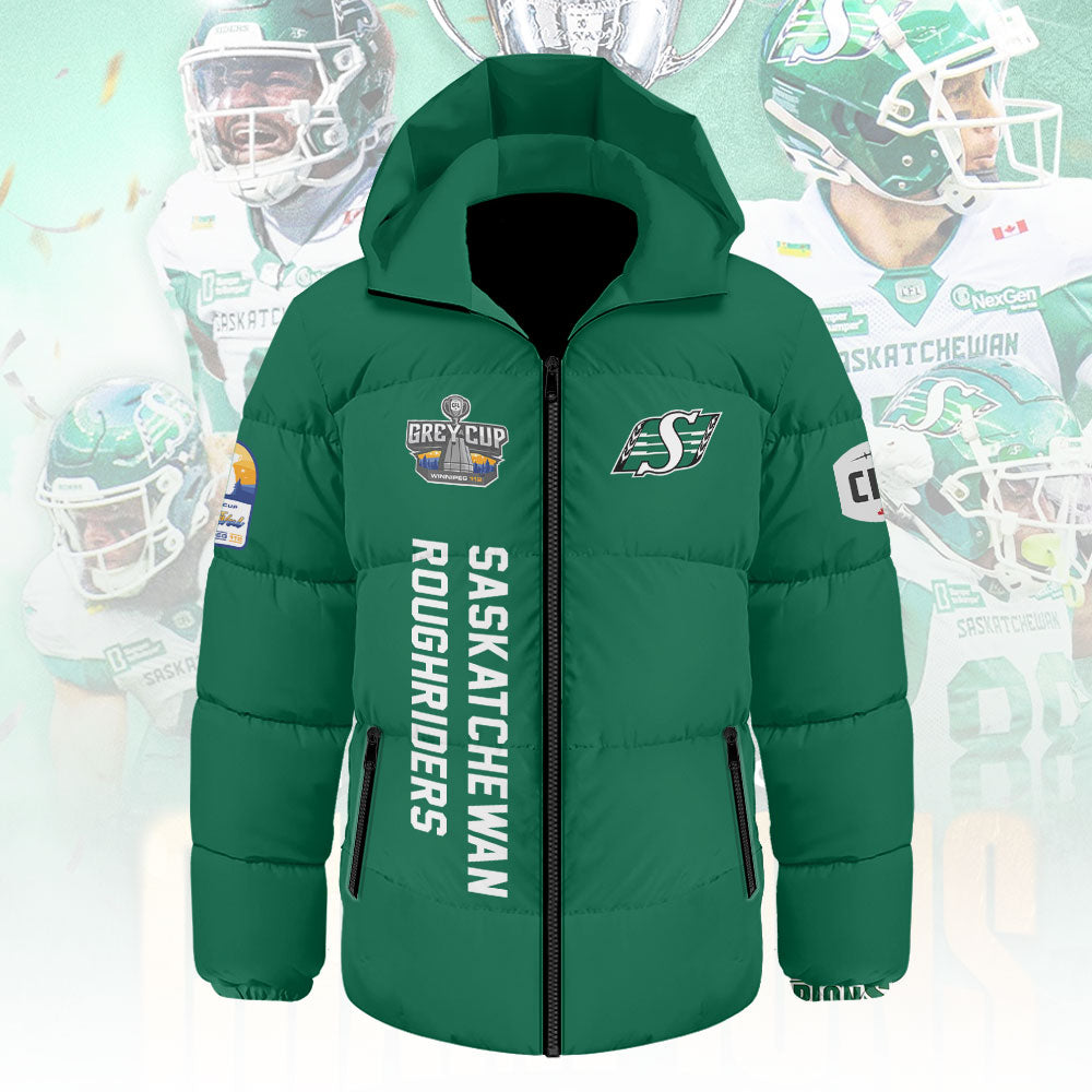 Saskatchewan Roughriders 2025 Grey Cup Champions Thickened Down Hooded Jacket – MAITM13885