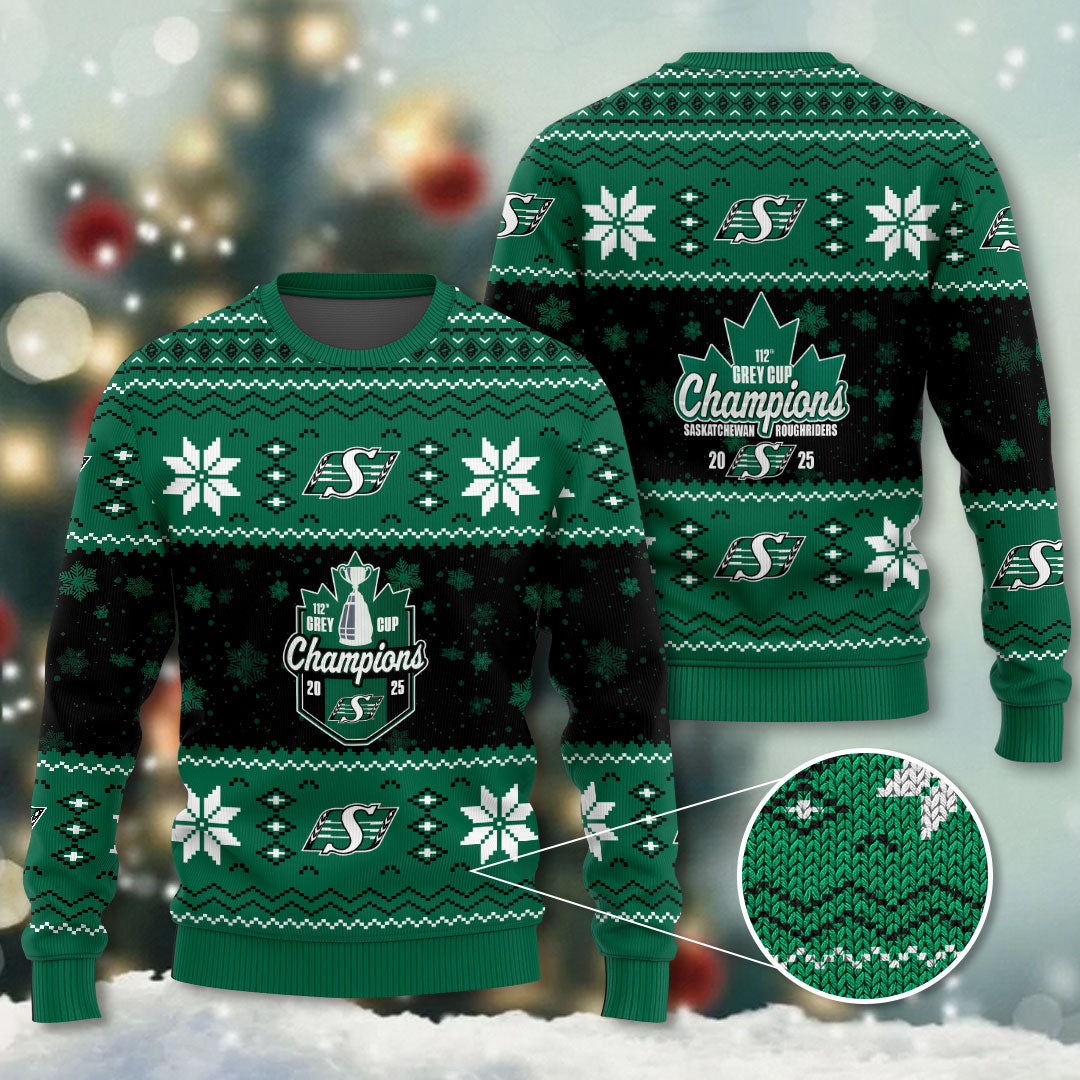 Saskatchewan Roughriders 2025 Grey Cup Champions Ugly Sweater – HOATT14820