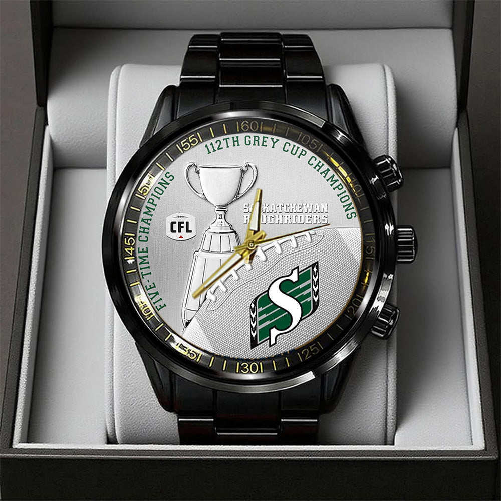 Saskatchewan Roughriders 2025 Grey Cup Champions Black Stainless Steel Watch – TANTN18925