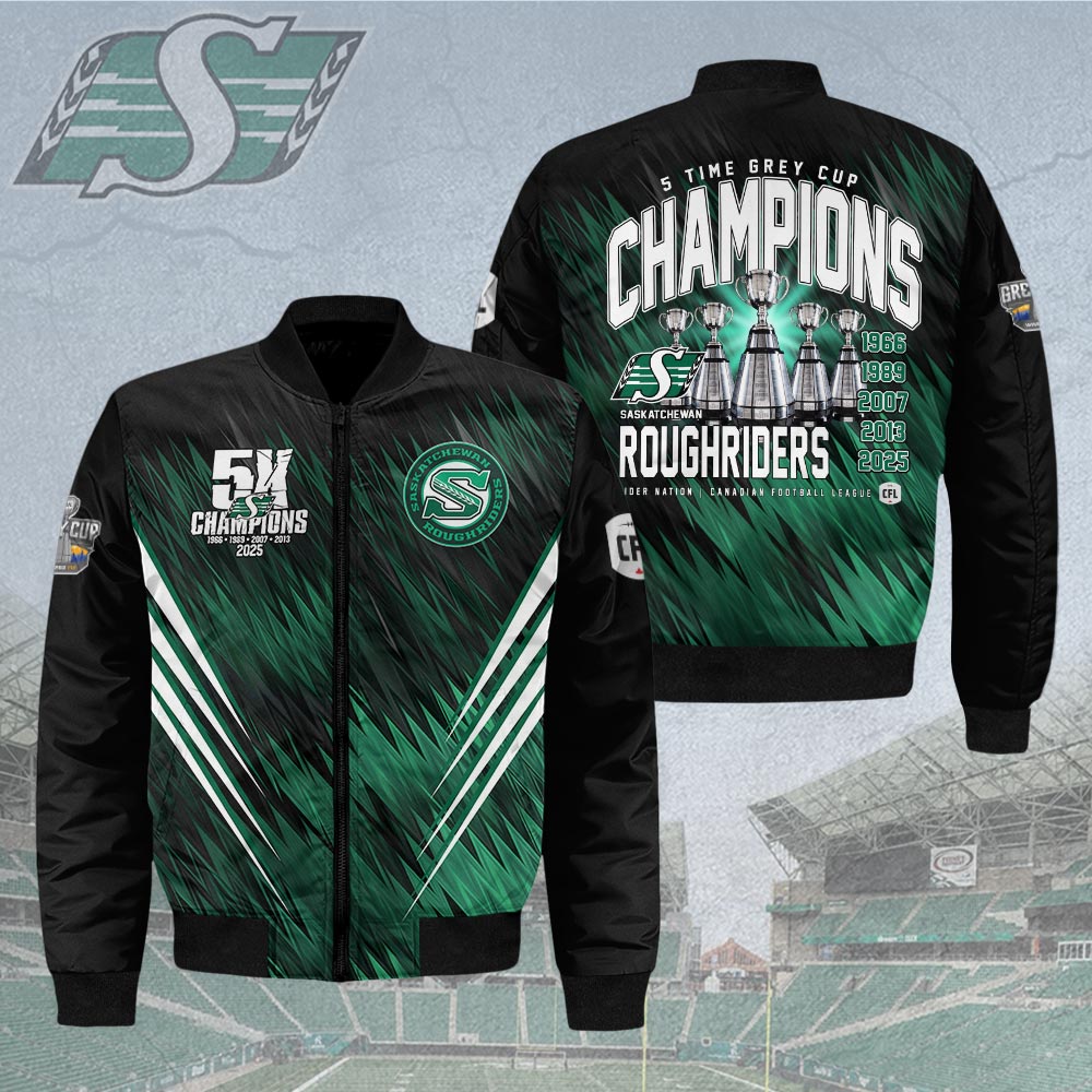 Saskatchewan Roughriders 2025 Grey Cup Champions 3D Bomber Jacket – HOATT15138