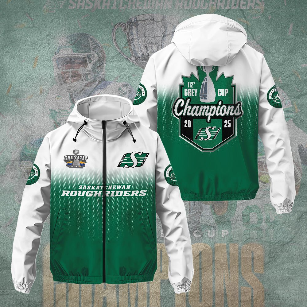 Saskatchewan Roughriders 2025 Grey Cup Champions 3D Windbreaker Jacket – TANTN18973
