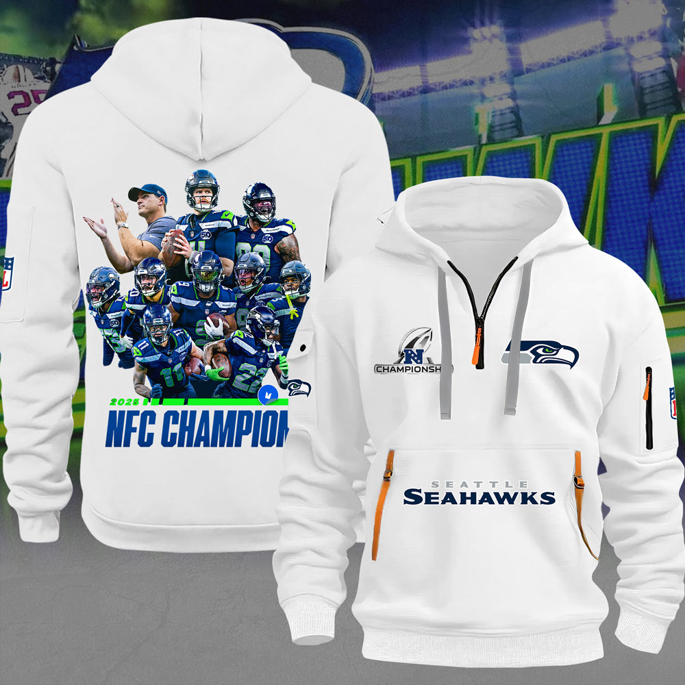 Seattle Seahawks 2025 NFC Champions 2D Quarter Zip Hoodie – MAITM14705