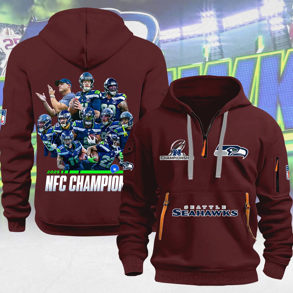 Seattle Seahawks 2025 NFC Champions 2D Quarter Zip Hoodie – MAITM14705