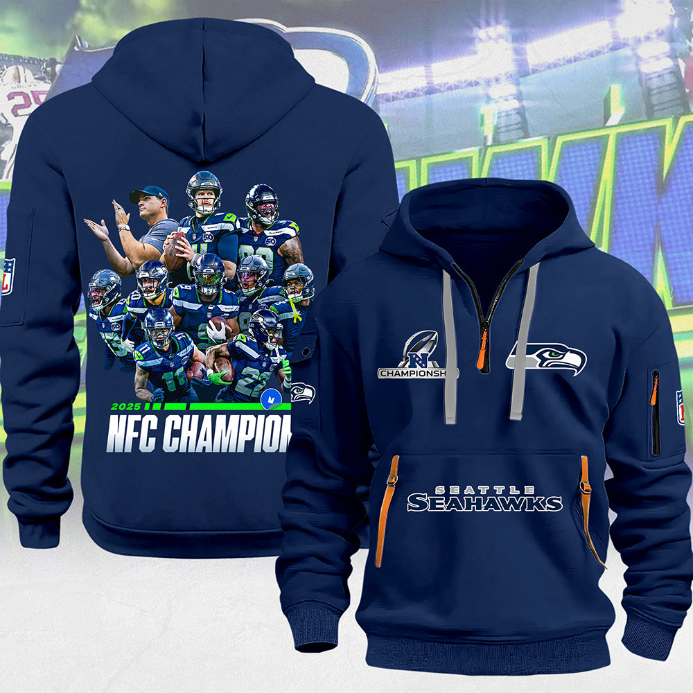Seattle Seahawks 2025 NFC Champions 2D Quarter Zip Hoodie – MAITM14705