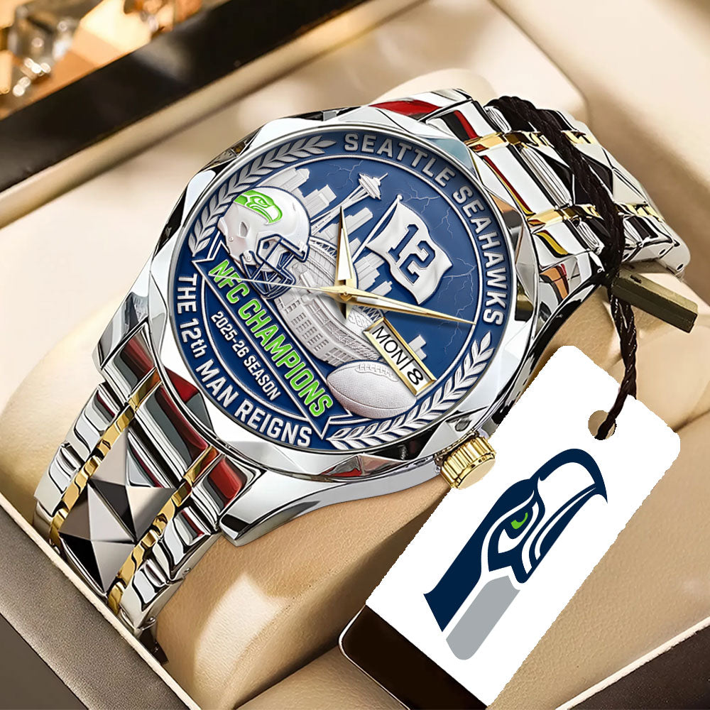 Seattle Seahawks 2025 NFC Champions Alloy Luxury Quartz Watch – TANTN20680