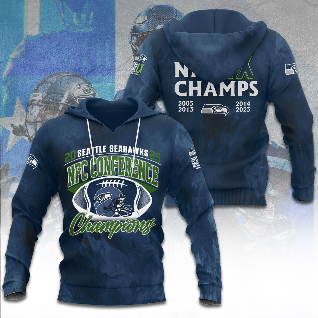 Seattle Seahawks 2025 NFC Champions 3D Apparel – TANTN20660