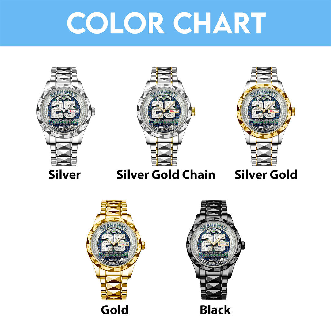 Seattle Seahawks 2025 NFC West Champions Alloy Luxury Quartz Watch – HOATT15764