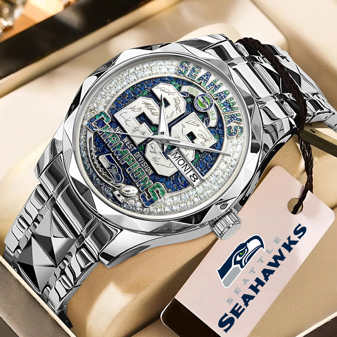 Seattle Seahawks 2025 NFC West Champions Alloy Luxury Quartz Watch – HOATT15764