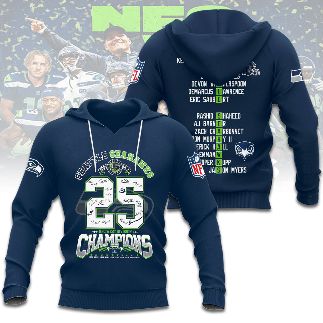 Seattle Seahawks 2025 NFC West Champions 3D Apparel – HOATT15744