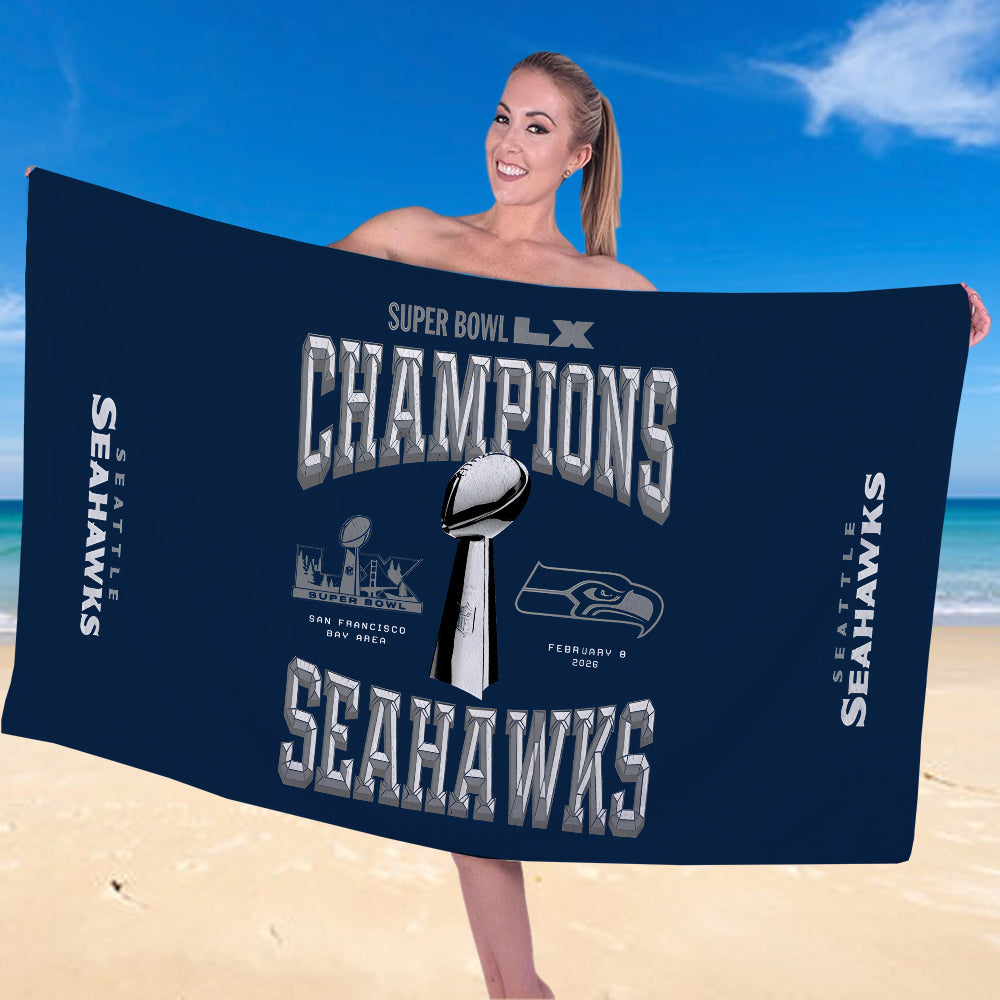 Seattle Seahawks 2025 Super Bowl LX Champions Rectangle Beach Towel – TANTN20978