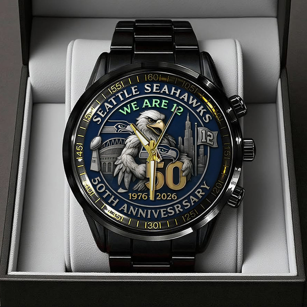 Seattle Seahawks 50th Anniversary 2026 Black Stainless Steel Watch – TANTN16079