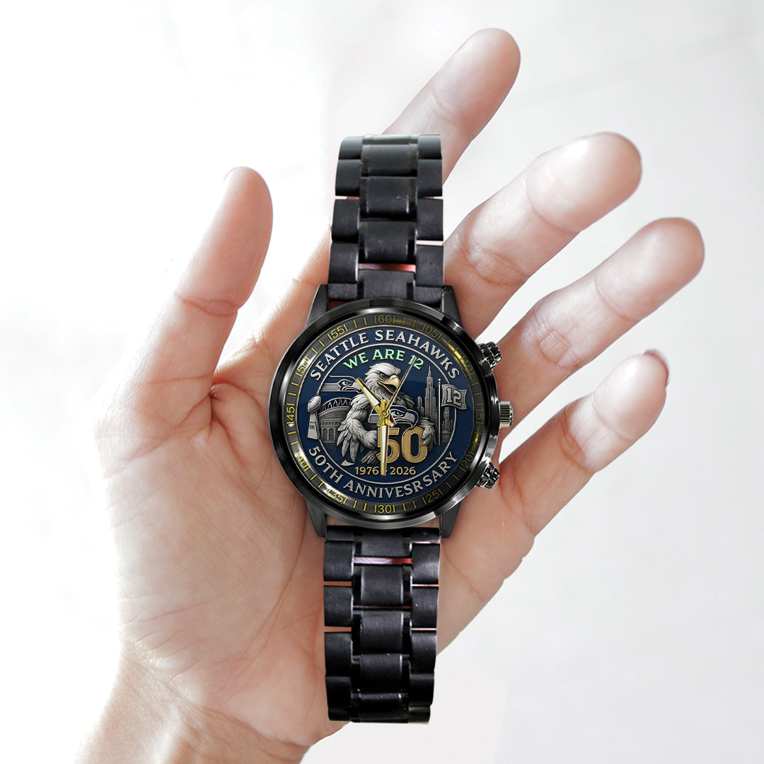 Seattle Seahawks 50th Anniversary 2026 Black Stainless Steel Watch – TANTN16079