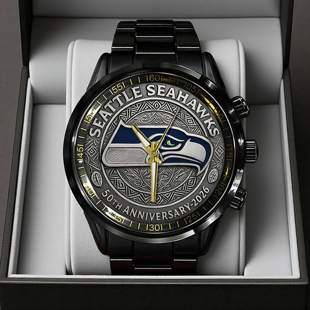 Seattle Seahawks 50th Anniversary 2026 Black Stainless Steel Watch – TANTN16081