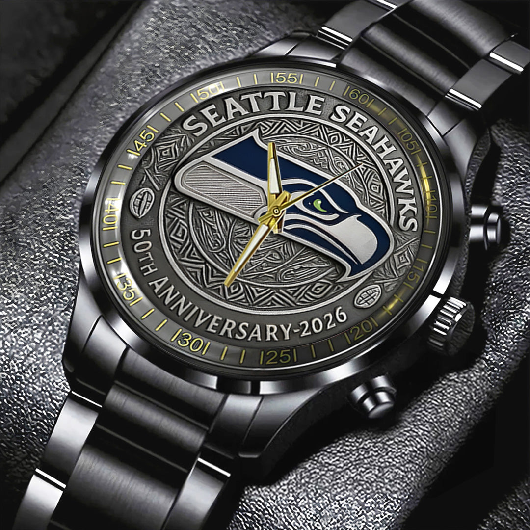 Seattle Seahawks 50th Anniversary 2026 Black Stainless Steel Watch – TANTN16081