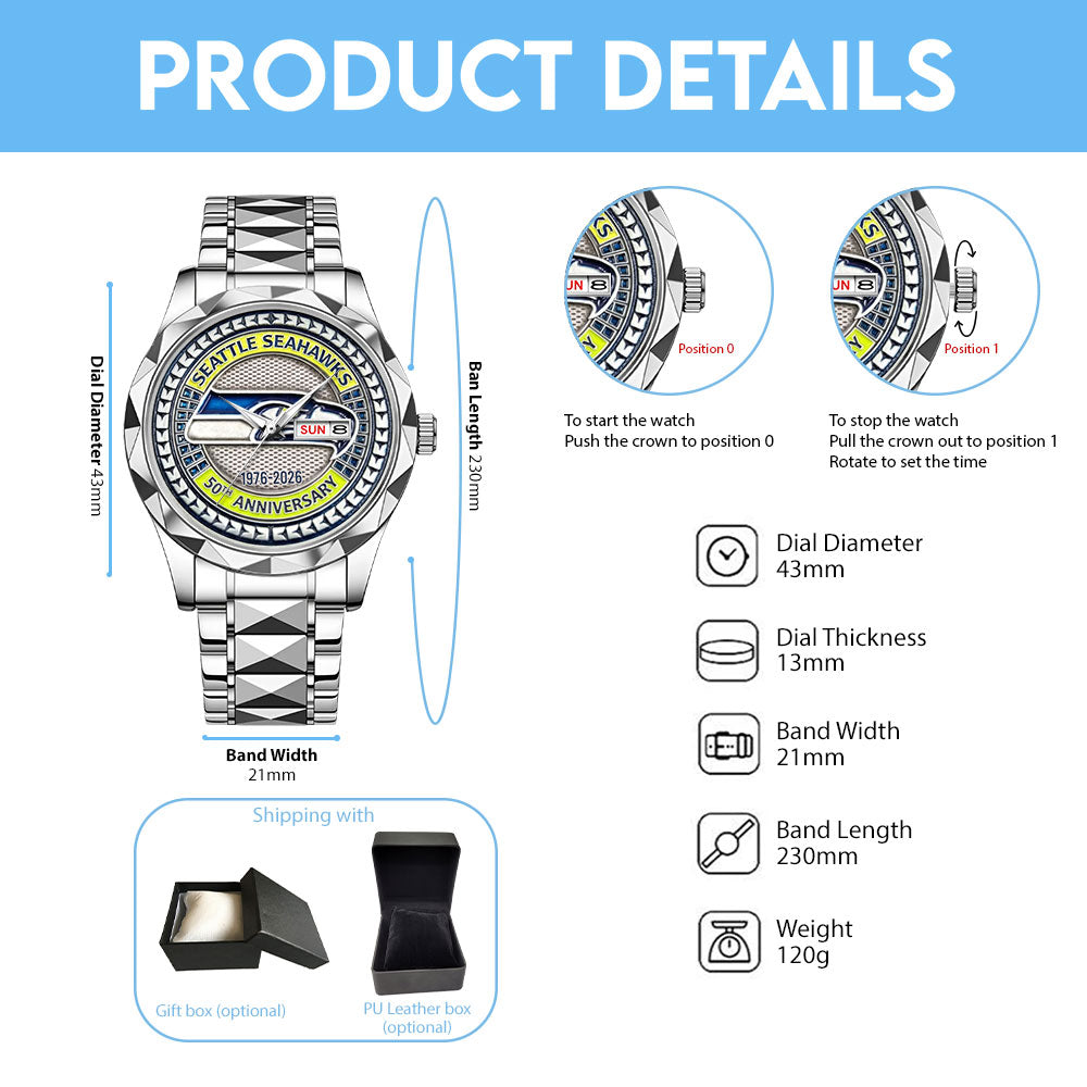 Seattle Seahawks 50th Anniversary Alloy Luxury Quartz Watch – MAITM14639