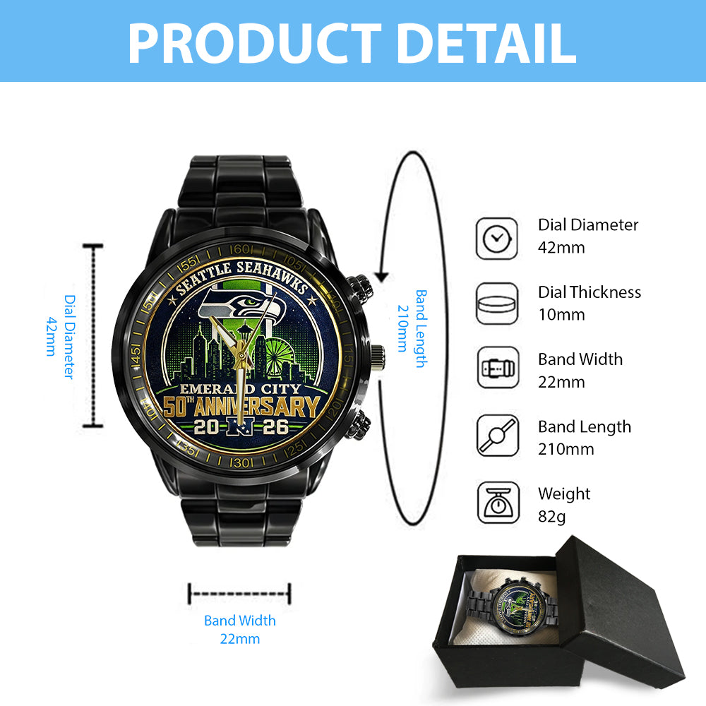 Seattle Seahawks Black Stainless Steel Watch – TMTHU3320