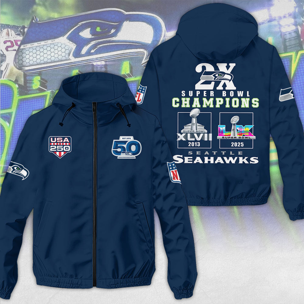 Seattle Seahawks Super Bowl LX Champions 3D Windbreaker Jacket – MAITM14816