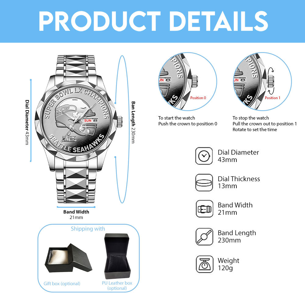 Seattle Seahawks Super Bowl LX Champions Alloy Luxury Quartz Watch – MAITM14865