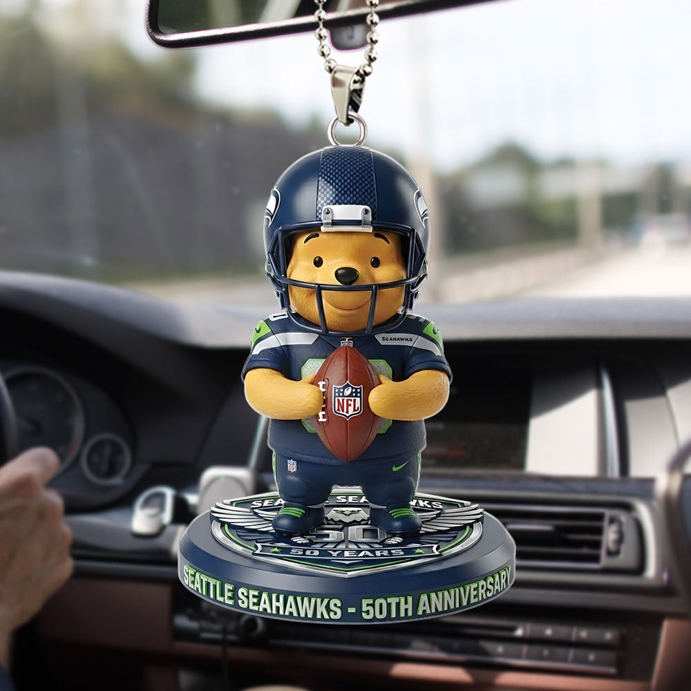 Seattle Seahawks x Winnie-the-Pooh Custom shape 2-sided Acrylic Car Ornament – TMTHU3275