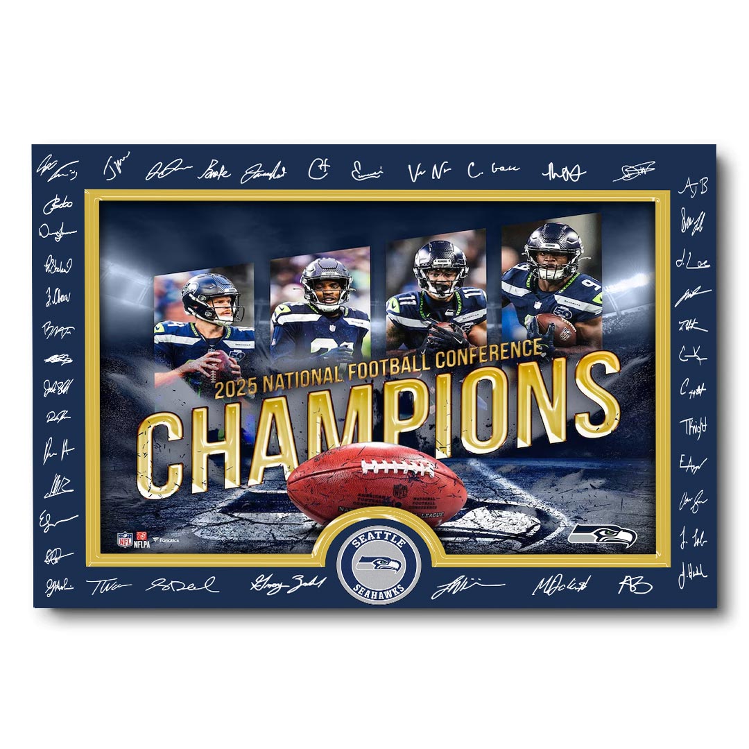 Seattle Seahawks 2025 NFC Champions Rectangle Canvas With Inner Frame – HOATT15904