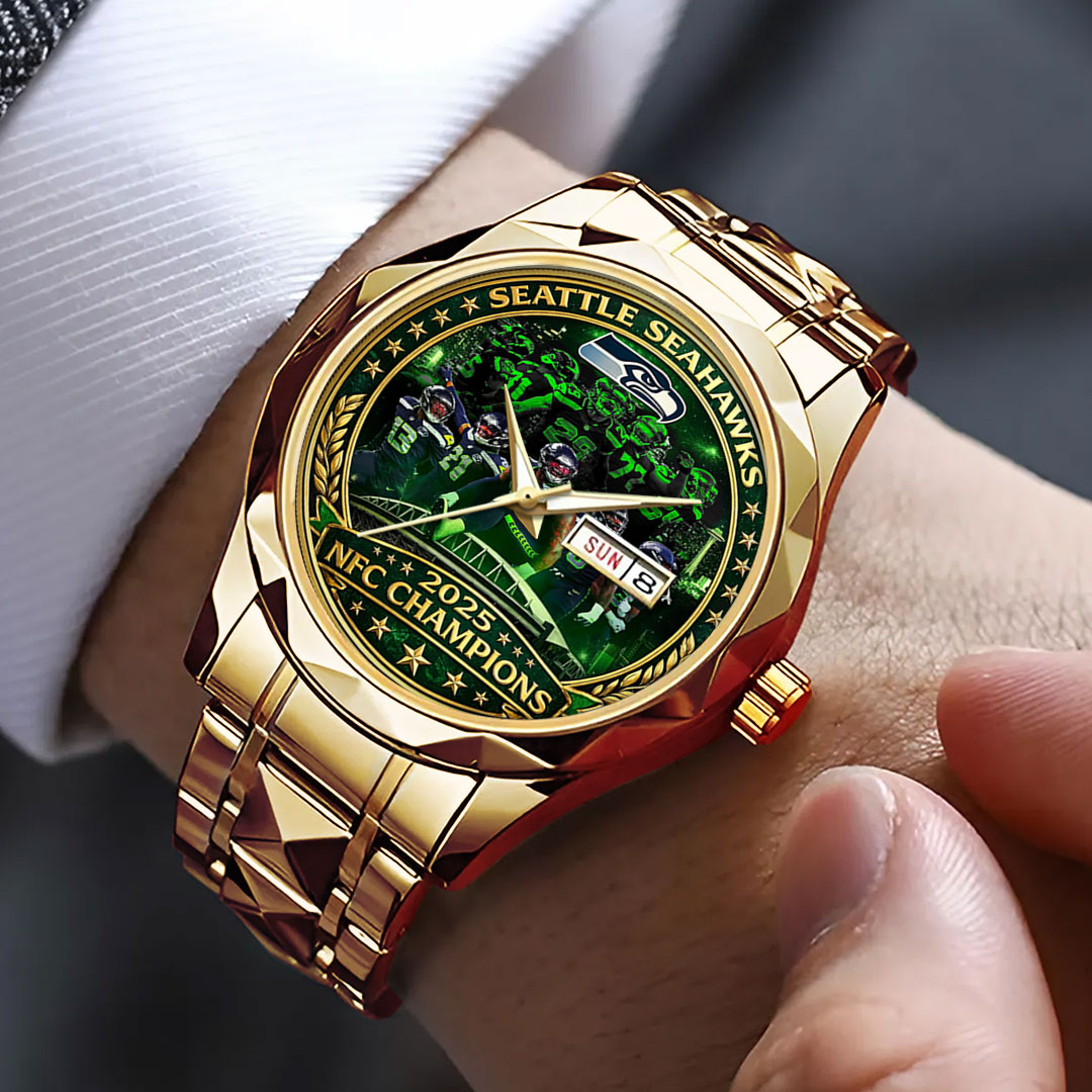 Seattle Seahawks 2025 NFC Champions Alloy Luxury Quartz Watch – TMTHU3476