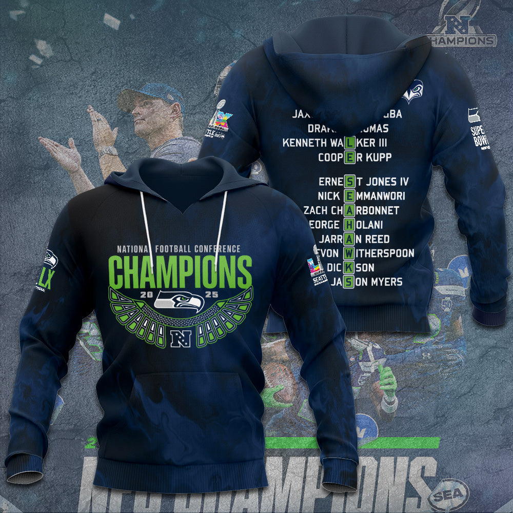 Seattle Seahawks 2025 NFC Champions 3D Apparel – TANTN20658