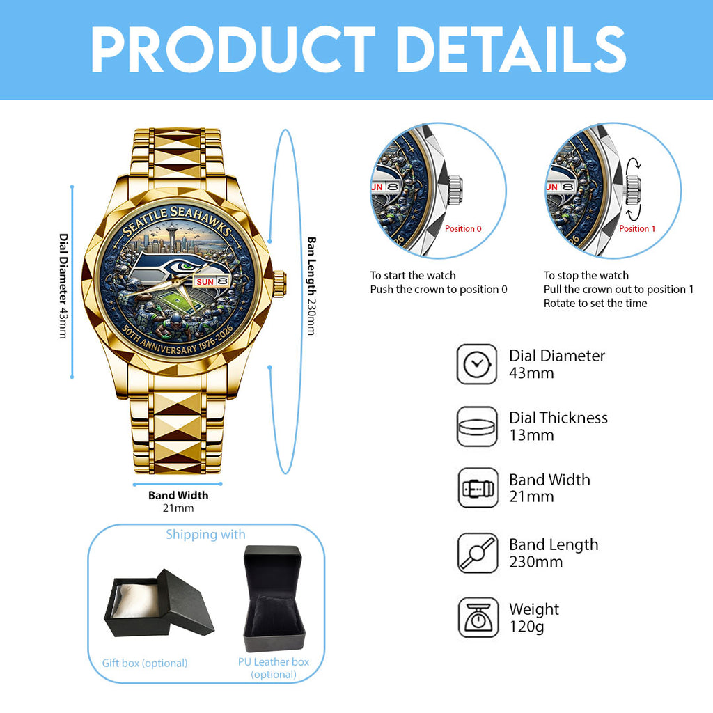 Seattle Seahawks 50th Anniversary Alloy Luxury Quartz Watch – TMTHU3545