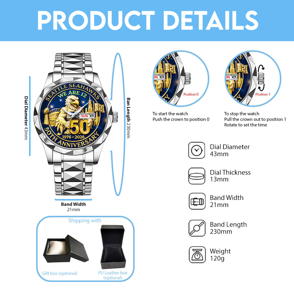 Seattle Seahawks 50th Anniversary Alloy Luxury Quartz Watch – TANTN20189