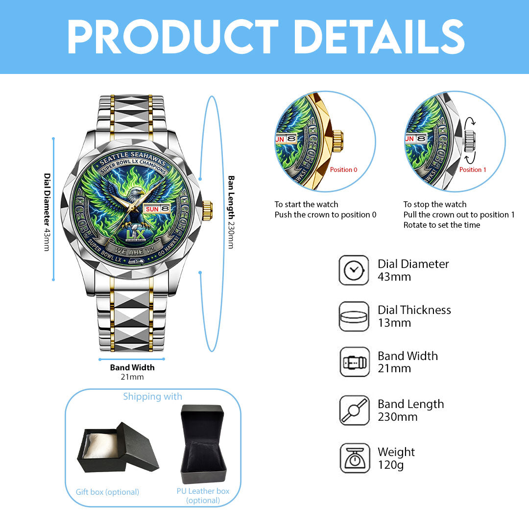 Seattle Seahawks Super Bowl LX Champions Alloy Luxury Quartz Watch – MAITM14934