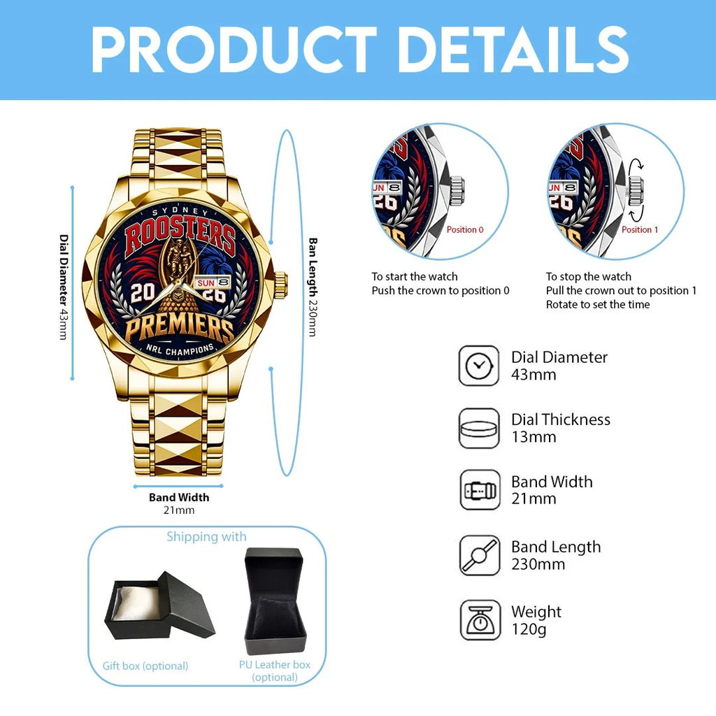 Sydney Roosters 2026 Premiers Alloy Luxury Quartz Watch – TMTHU9759