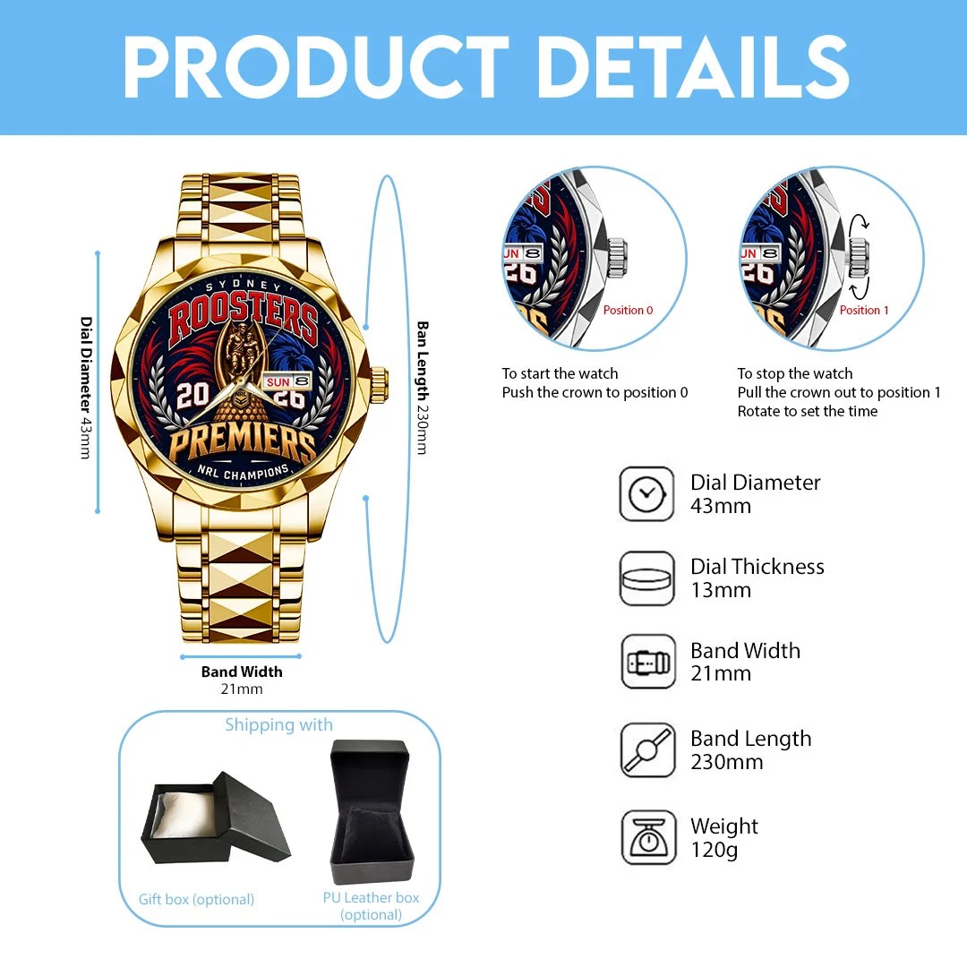 Sydney Roosters 2026 Premiers Alloy Luxury Quartz Watch – TMTHU9759