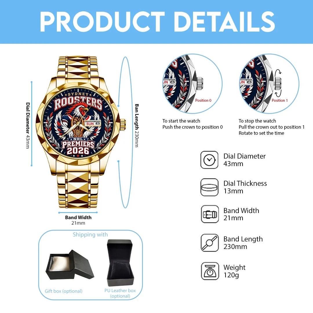 Sydney Roosters 2026 Premiers Alloy Luxury Quartz Watch – TMTHU10169