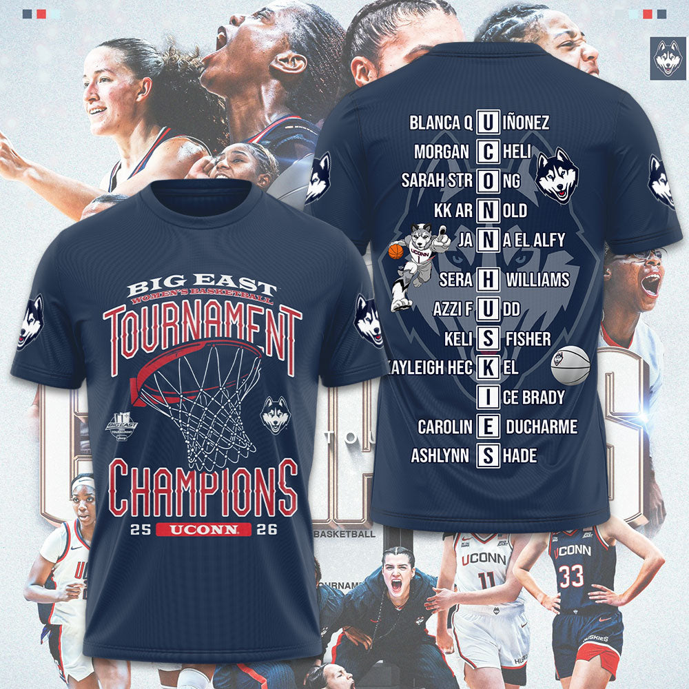 UConn Huskies Women's Basketball 2026 Big East Champions 3D Apparel – GNE5395