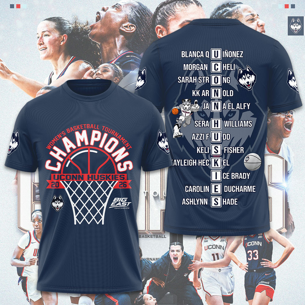 UConn Huskies Women's Basketball 2026 Big East Champions 3D Apparel – GNE5399