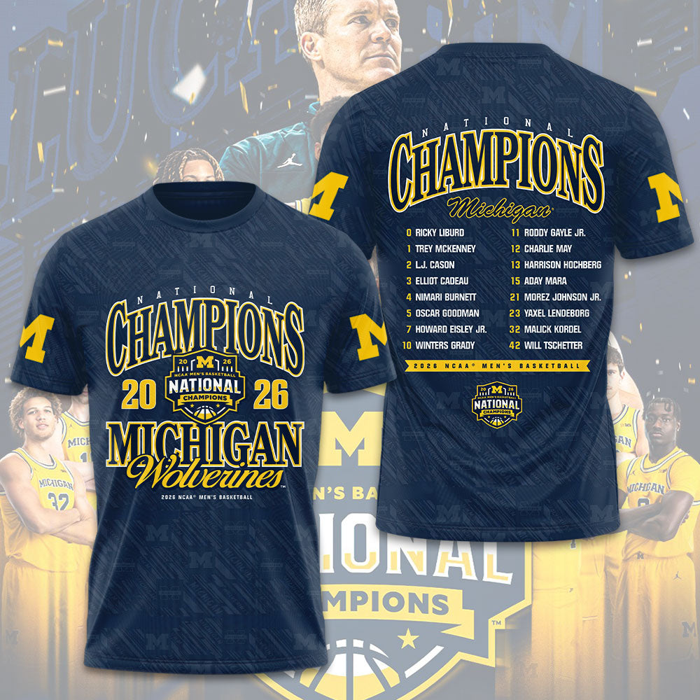 Michigan Wolverines 2026 NCAA Men's Basketball National Champs 3D Apparel – TMTHU5023