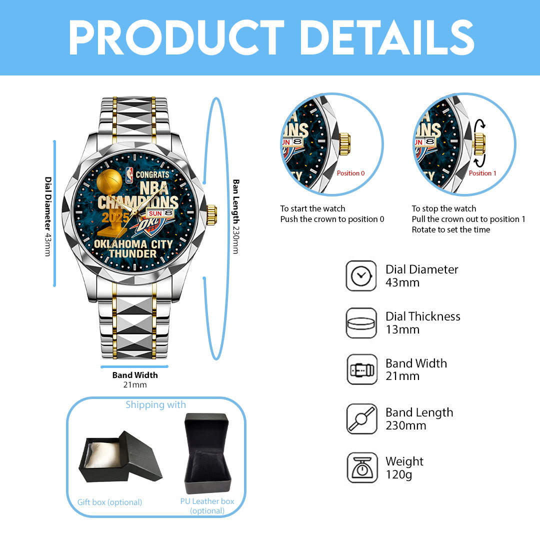 Oklahoma City Thunder 2025 NBA Champions Alloy Luxury Quartz Watch – TANTN 14226