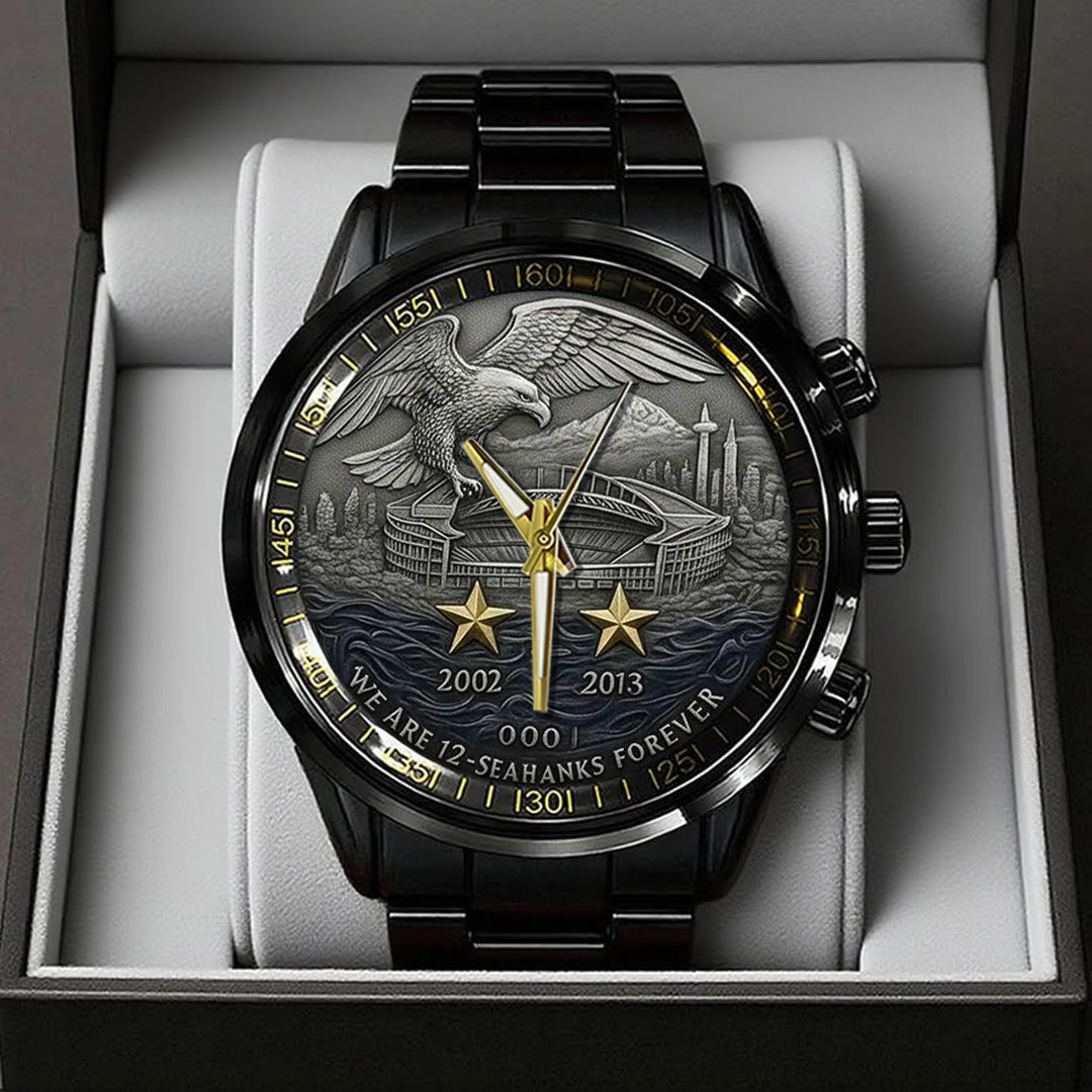 Seattle Seahawks 50th Anniversary 2026 Black Stainless Steel Watch – TANTN16083