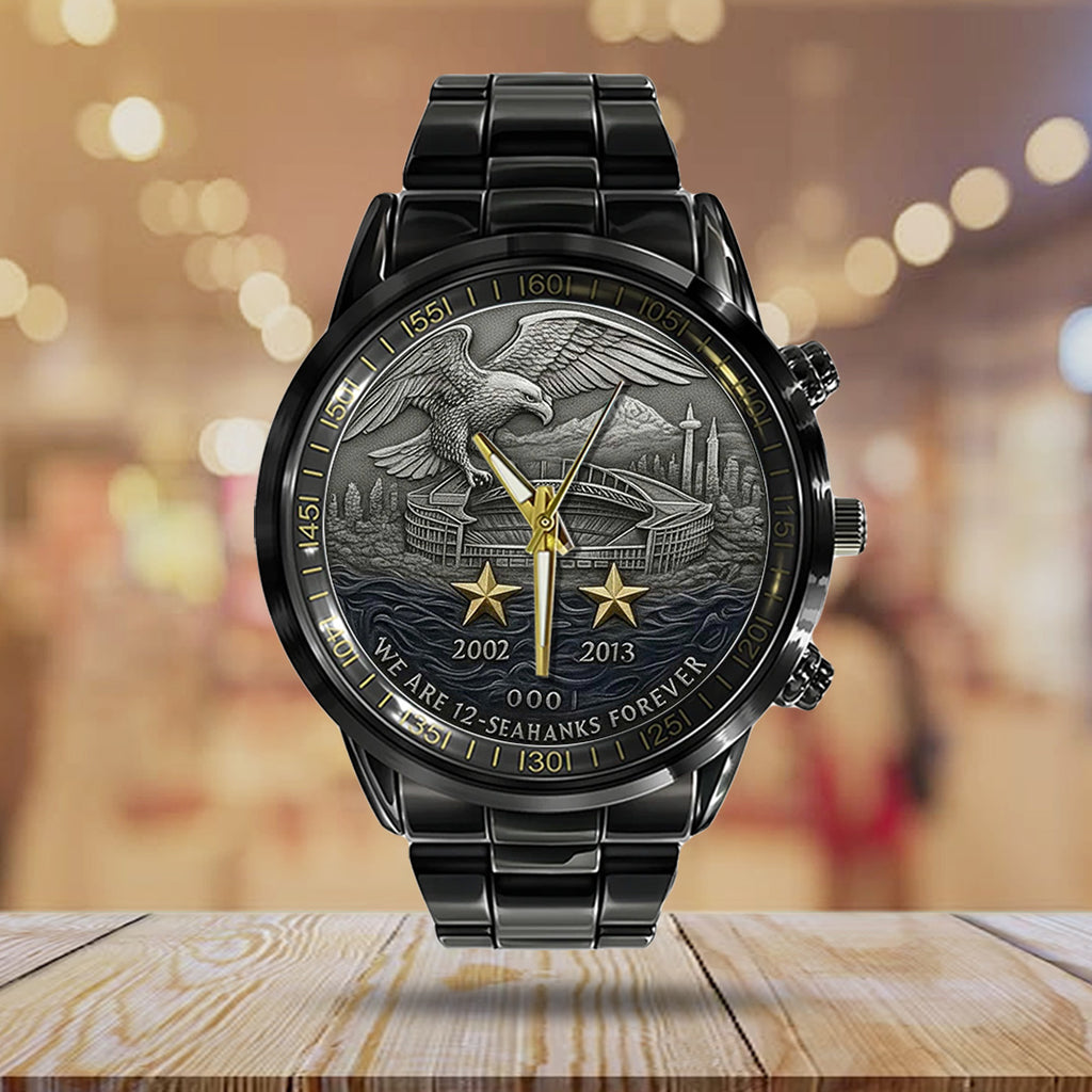 Seattle Seahawks 50th Anniversary 2026 Black Stainless Steel Watch – TANTN16083