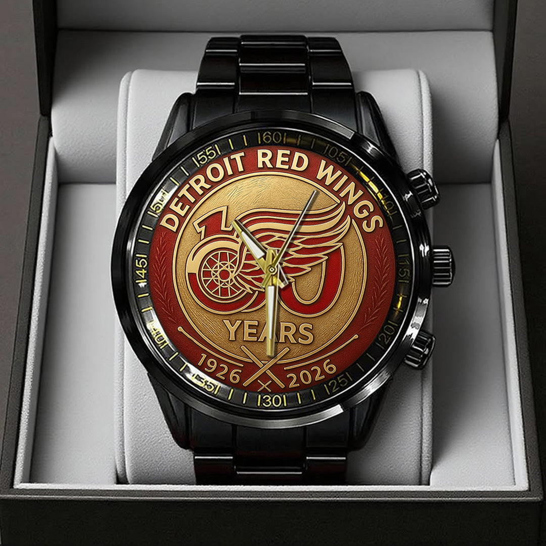 Detroit Red Wings 100th Anniversary 2026 Black Stainless Steel Watch – TANTN16093