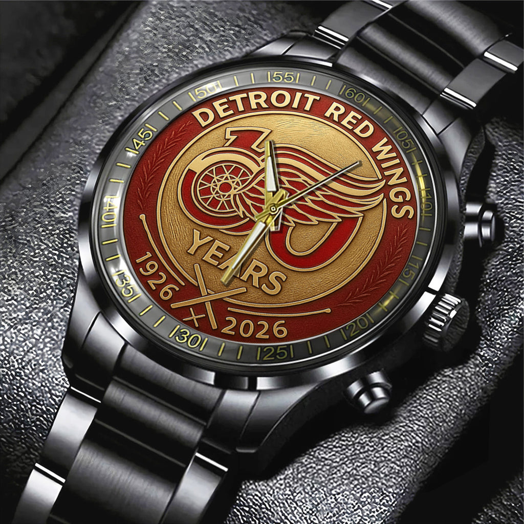 Detroit Red Wings 100th Anniversary 2026 Black Stainless Steel Watch – TANTN16093