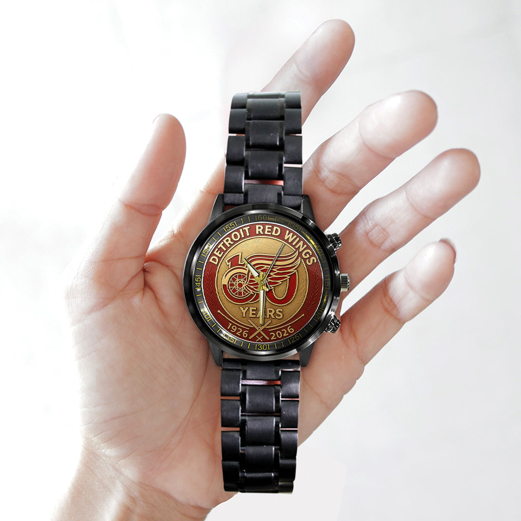 Detroit Red Wings 100th Anniversary 2026 Black Stainless Steel Watch – TANTN16093