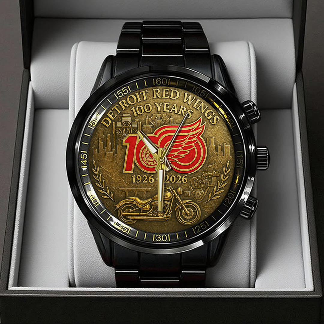 Detroit Red Wings 100th Anniversary 2026 Black Stainless Steel Watch – TANTN16095