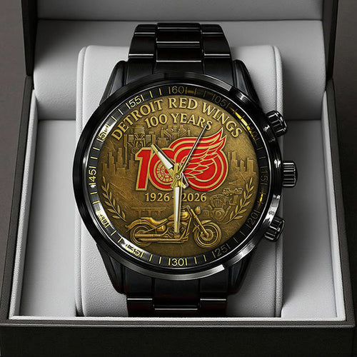 Detroit Red Wings 100th Anniversary 2026 Black Stainless Steel Watch – TANTN16095