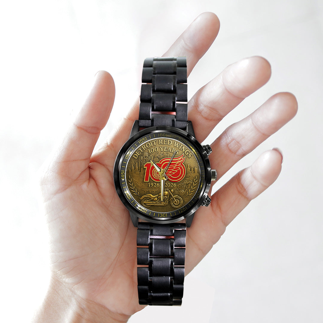 Detroit Red Wings 100th Anniversary 2026 Black Stainless Steel Watch – TANTN16095