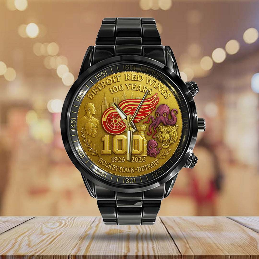 Detroit Red Wings 100th Anniversary 2026 Black Stainless Steel Watch – TANTN16097